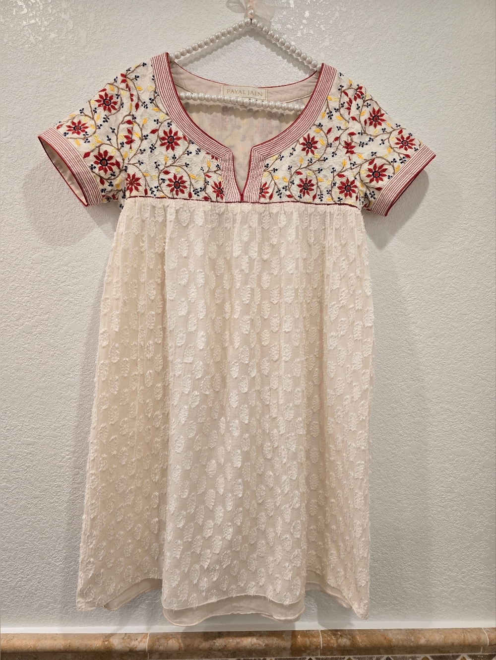 Anthropologie Payal Jain Embroidered Dress Fine Cotton S